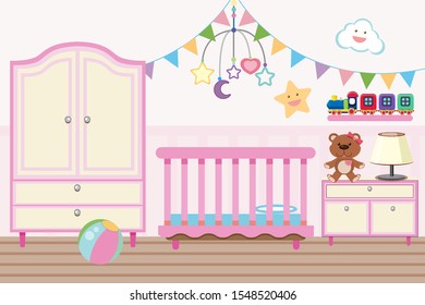 Baby room with crib and closet illustration