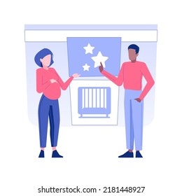 Baby room design isolated concept vector illustration. Pregnant woman discussing nursery room project with interior designer, private house interior, repair service worker vector concept.