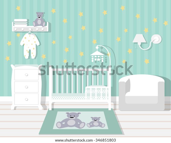 Chambre Bebe Avec Mobilier Interieur De La Image Vectorielle De Stock Libre De Droits