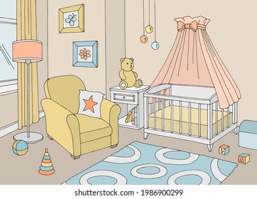 Baby Room Graphic Color Interior Sketch Illustration Vector 
