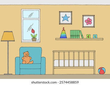 Baby room graphic color interior sketch illustration vector 