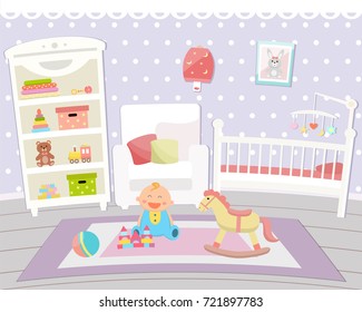 Baby room interior. Flat design.