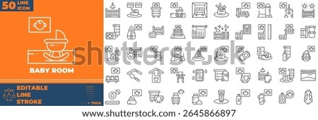 Baby Room Line Editable Icons set. Vector illustration in modern thin line style of baby room icons: bed, furniture, carpet, floor lamp, etc