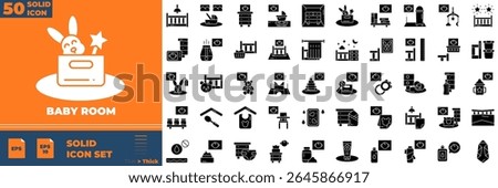 Baby Room Solid Editable Icons set. Vector illustration in modern thin solid style of baby room icons: bed, furniture, carpet, floor lamp, etc