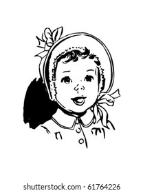 Baby With Round Bonnet - Retro Clip Art