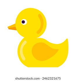 Baby rubber ducky drawn by child. Bright childish careless bath duck drawing for design of festive spring banner. Flat hand drawn vector element isolated on white background