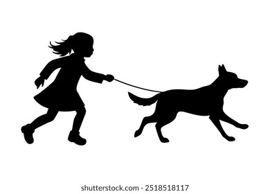 A Baby is Running With a Dog Silhouette Vector Illustration.