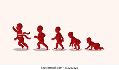 Baby running steps designed using red grunge brush graphic vector