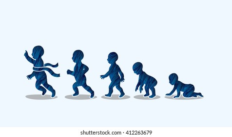 Baby running steps designed using blue grunge brush graphic vector