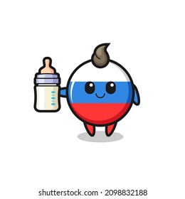 baby russia flag badge cartoon character with milk bottle , cute style design for t shirt, sticker, logo element