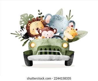 Baby safari animals in car