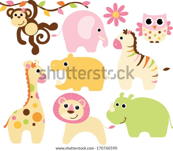 Baby Safari Animals Girl Stock Vector Royalty Free