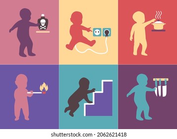 Baby safety. dangers at home. vector illustration