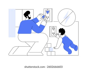 Baby safety isolated cartoon vector illustrations. Future father puts safety plugs in the kids room, modern parenting, young parents, precautionary measures, having children vector cartoon.