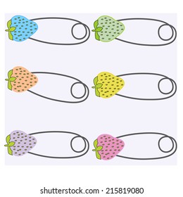 Baby safety pin with colorfull strewberry vector