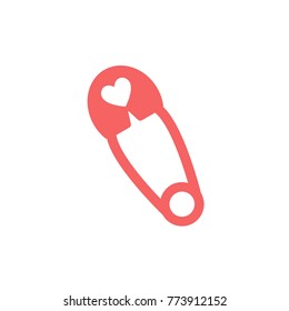 Baby Safety Pin Icon, Pink Color, Vector