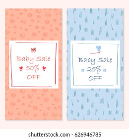 Baby sale poster with discount offer. Good for children's cloths, package, wallpaper, books covers, greeting cards and invitations.