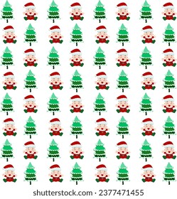 baby in santa costume and pine tree with snow pattern background