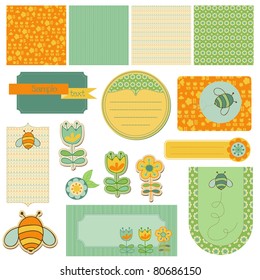 Baby Scrap with Bee - with seamless backgrounds, beautiful tags and design elements