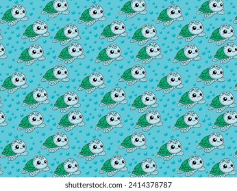 baby sea turtle cute pattern background vector in shades of blue, kid pattern, baby pattern