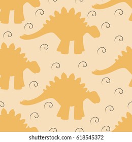 Baby seamless background with dinosaur silhouettes and swirls