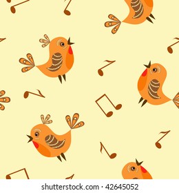 Baby seamless. Birds and note. Vector  illustration.