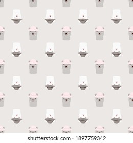 Baby seamless doodle pattern in pale palette with doodle bear ornament. Grey palette artwork. Flat vector print for textile, fabric, giftwrap, wallpapers. Endless illustration.