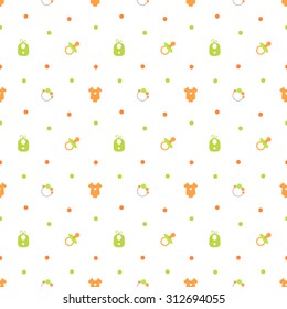 Baby seamless pattern. Baby accessories, polka dot background