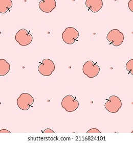 Baby seamless pattern apple fruit on pink background hand drawn design in cartoon style Used for print, wallpaper decoration. vector illustration