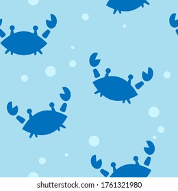 baby seamless pattern with blue silhouettes of crabs and bubbles. cartoon flat design. Marine theme. for packaging, paper, fabric. print for clothes