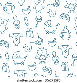 Baby seamless pattern. It's a boy. Baby shower in vector.