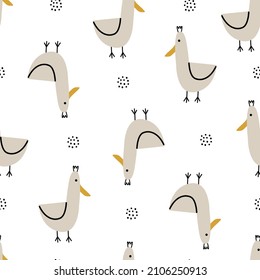 baby seamless pattern brown bird hand drawn design for print, background, wallpaper, baby clothes, textile vector illustration