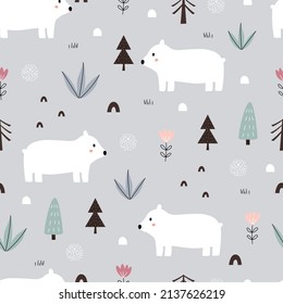 Baby seamless pattern cartoon background with bears hand drawn design Used for fabric pattern, textile, wallpaper