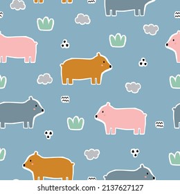 Fondo de dibujos animados de dibujos animados sin soldadura para bebés con diseño dibujado a mano Utilizado para patrones de tela, textil, papel pintado