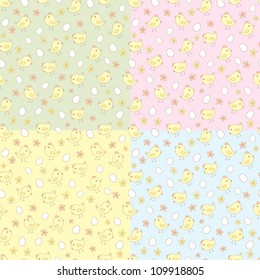baby seamless pattern with chicken and eggs