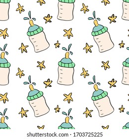 Baby seamless pattern. Children items in cartoon style.