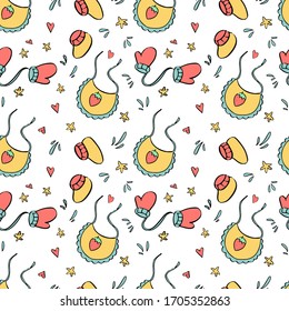 Baby seamless pattern. Children items in cartoon style.