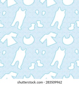 Baby seamless pattern with child's clothing in blue. For a boy. Vector eps 10.