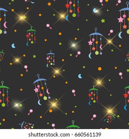 Baby Seamless Pattern with circle, moon and stars. Cosmic background.