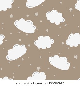 Patrón sin fisuras del bebé con las nubes. Nubes y estrellas linda textura infantil para textura de tela, textil, ropa, Fondo de pantalla. Ilustración vectorial