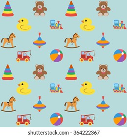 Baby seamless pattern with colored icons, for boy. Vector illustration.