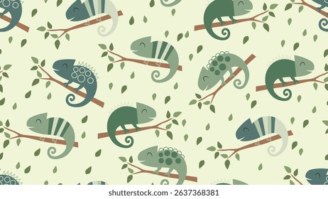 Baby seamless pattern. Cute chameleons seamless pattern background. Creative scandinavian kids texture for fabric, textile, wallpaper, apparel.