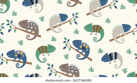 Baby seamless pattern. Cute chameleons seamless pattern background. Creative scandinavian kids texture for fabric, textile, wallpaper, apparel.