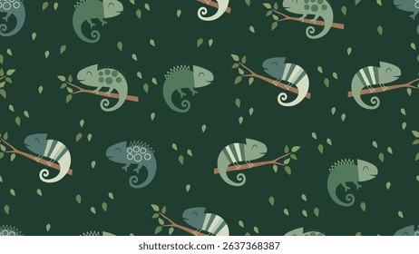 Baby seamless pattern. Cute chameleons seamless pattern background. Creative scandinavian kids texture for fabric, textile, wallpaper, apparel.
