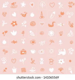 Baby seamless pattern with cute design in pink pastel colors