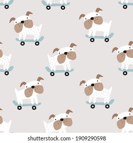 Baby seamless pattern. Cute dogs on beige background. Creative  kids texture for fabric, wrapping, textile, wallpaper, apparel. Vector illustration