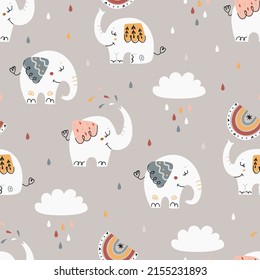 Baby seamless pattern with cute elephants. Pattern for bedroom, wallpaper, kids and baby wear.