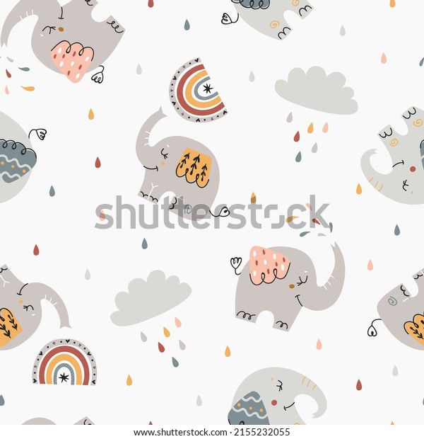 Baby seamless pattern with cute elephants. Pattern for bedroom, wallpaper, kids and baby wear.