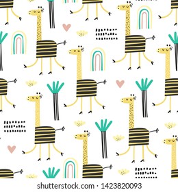 Baby seamless pattern with cute giraffe. Creative vector childish background for fabric, textile, nursery wallpaper. Vector Illustration.
