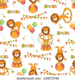 Baby seamless pattern of  cute little lion . Colorful vector illustration.